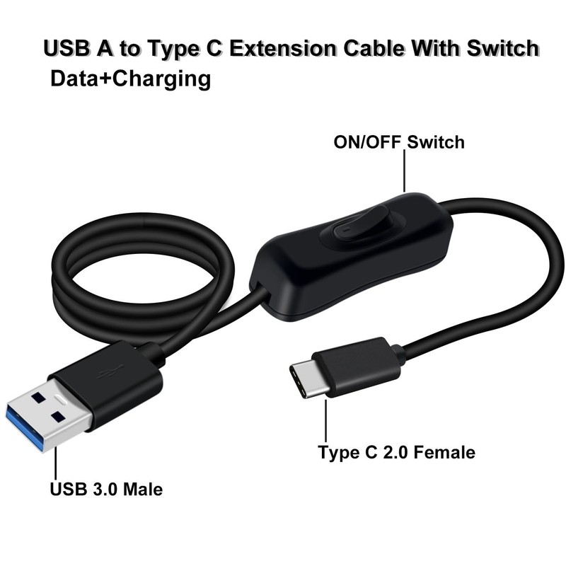 USB C to USB Cable With Switch 3.2FT 1m 5Gbps Power For PC Laptop Car Black gallery