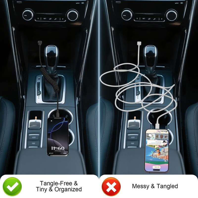 Coiled Car Carplay Charger Fast Charging，[2-Pack, 3Ft] Retractable Braid USB ... gallery