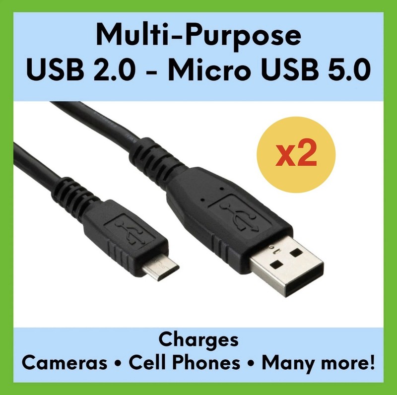 2 Pack Black Multi-Purpose USB 2.0 to Micro USB 5.0 – 8 inch cord (20.3 cm)