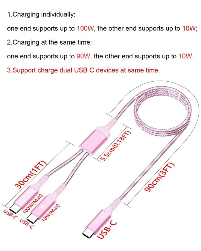 100W Fast Charge Nylon Braided USB C 4FT Cable for iPhone and Galaxy Devices gallery