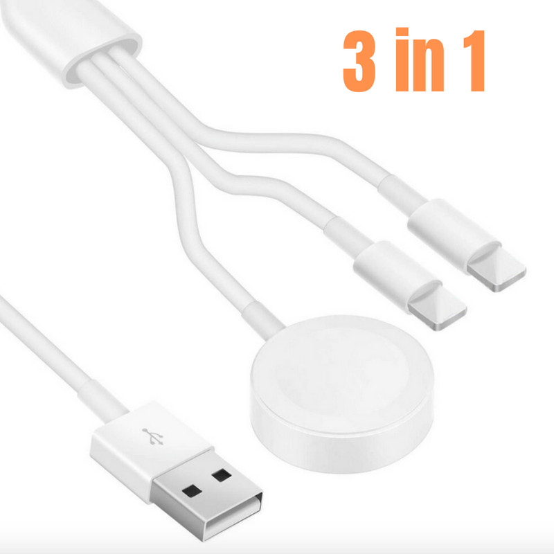 For Apple Watch iWatch SE 6 5 4 3 2 1 iPhone XR 3 in1 USB Magnetic Charger Cable