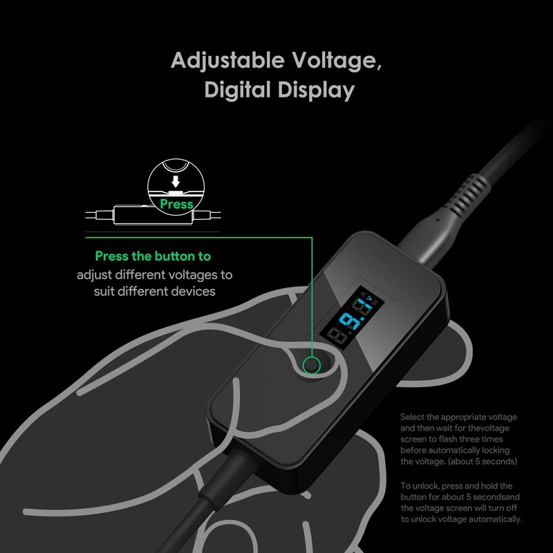 PD USB C to DC Fast Charging Cable with Adjustable Voltage Output 5V/9V/12V/1... gallery