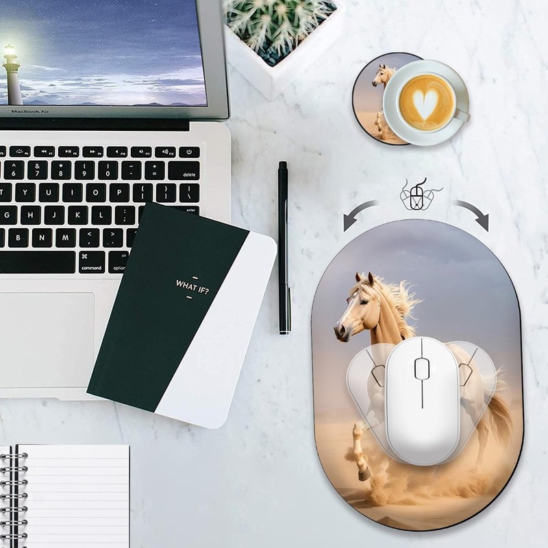 Gaming Mouse Pad with Coasters Set, Horse Design Mouse Pad Non-Slip Rubber Mo... gallery