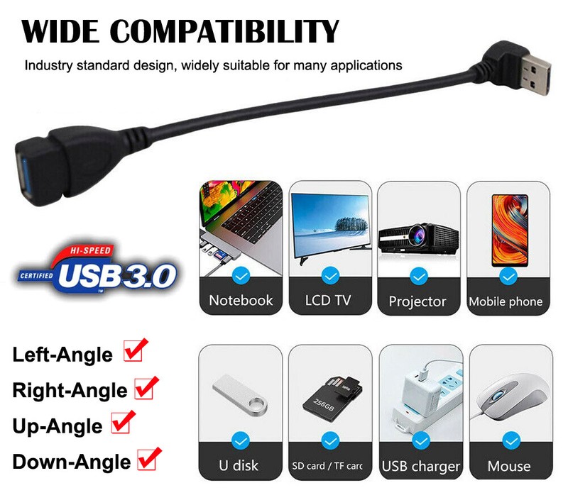 USB 3.0 USB3.0 A Male to Female Extension Cable 90 Degree Angle Adapter Cord AU gallery