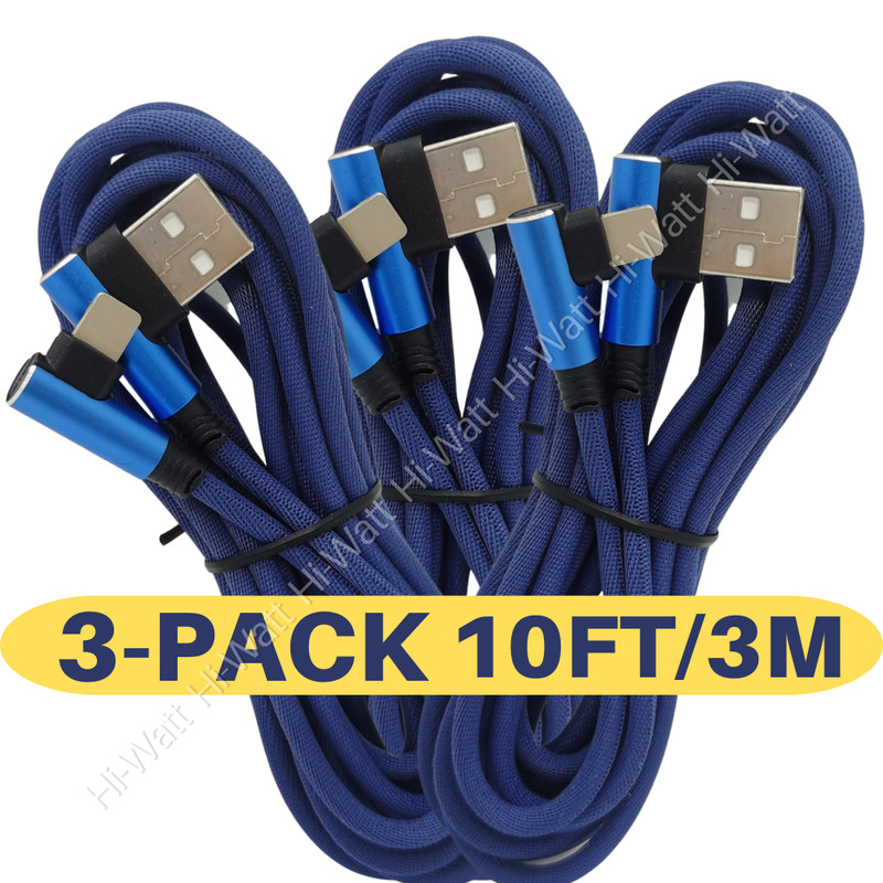 3/6Pack Elbow USB Fast Charger Cable 10Ft Heavy Duty For iPhone 14 13 12 11 XS X