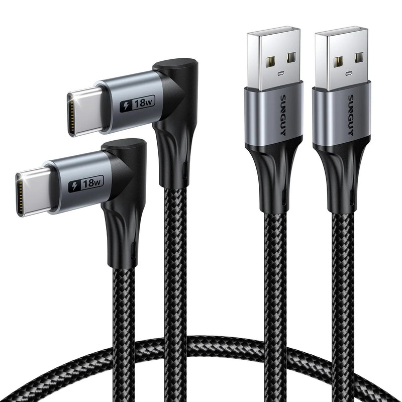 SUNGUY Right Angle USB C Cable 2Pack, [2FT/0.6m] Short 90 Degree USB-A to USB-C