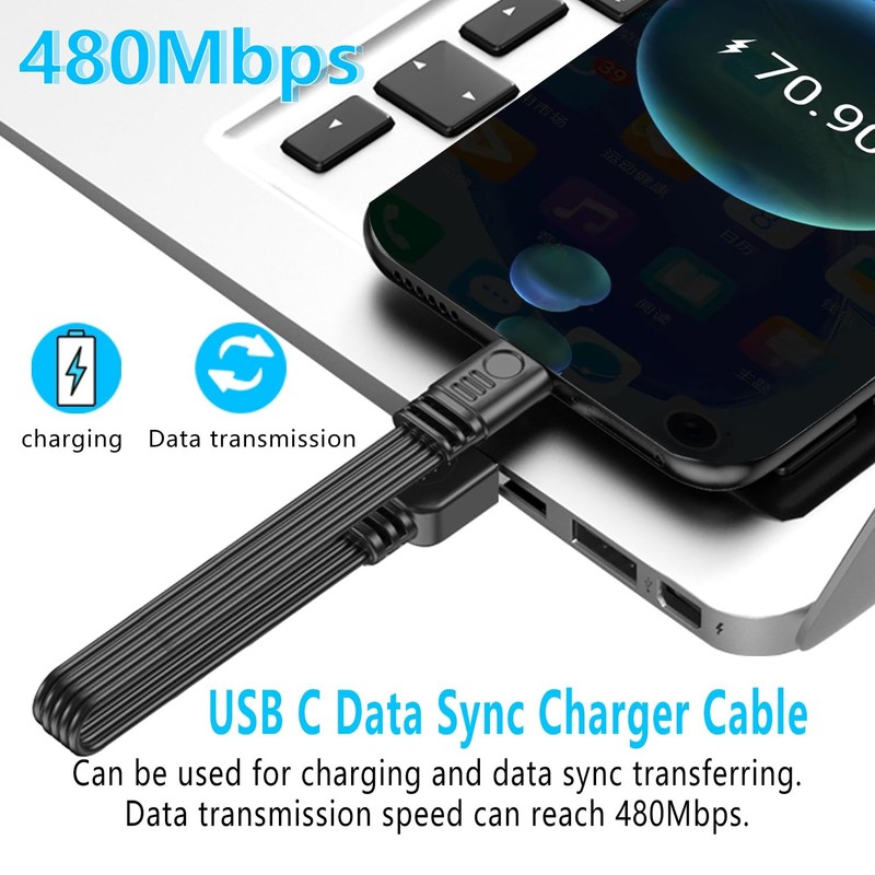 Short 90 Degree USB Type C 2.0 Flat Cable,PD 65W USB C 2.0 Fast Charge Cable,... gallery