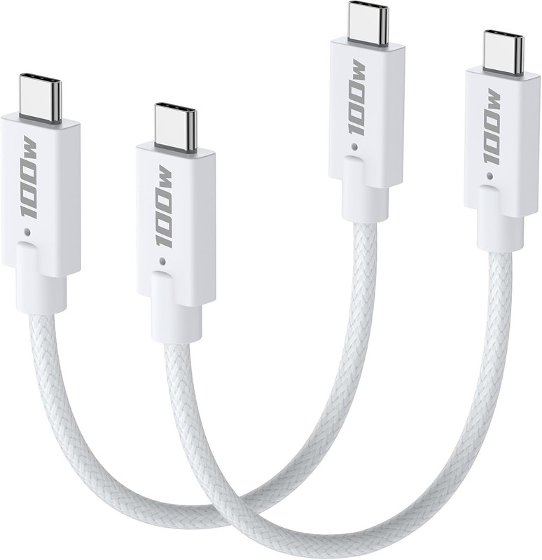 100W USB-C to USB-C Cable 1ft 2Pack for iPhone 17 16 Air Samsung S26 S25 Short