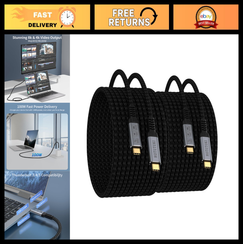 16.5ft USB-C Long Cable 2-Pack, 20Gbps Data Transfer, 4K@120Hz Video, Fast Charg