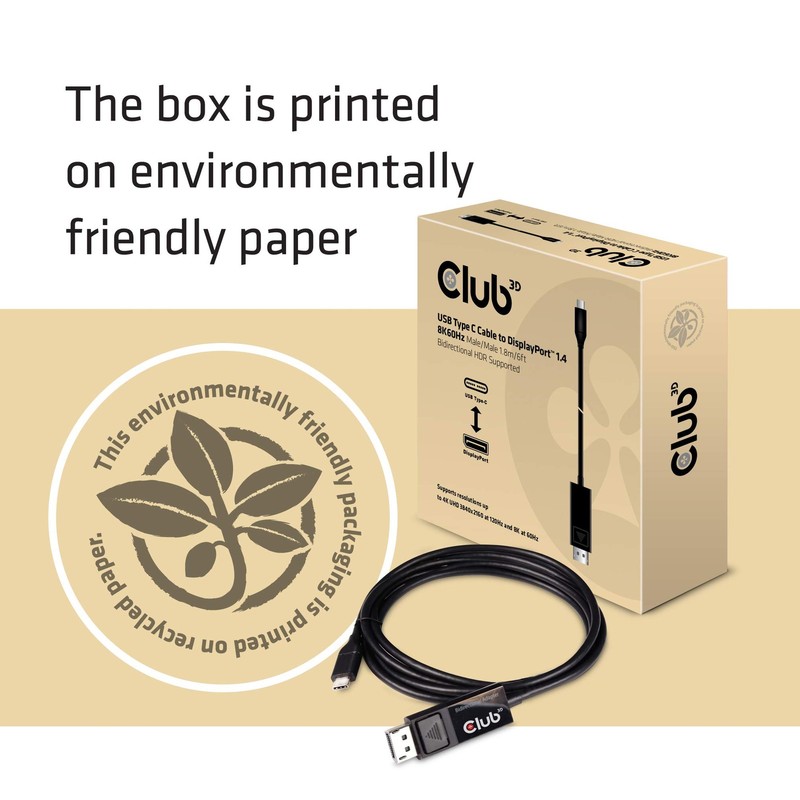 Club3D USBC to DisplayPort 1.4 BiDirectional Cable 8K 60Hz 4K 120Hz 6FT gallery