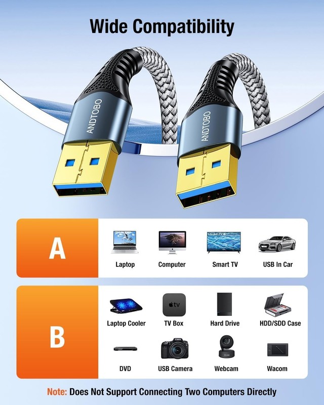 USB 3.0 Type A Male to Male Extension Cable 1.65 FT Double End Cord Grey gallery