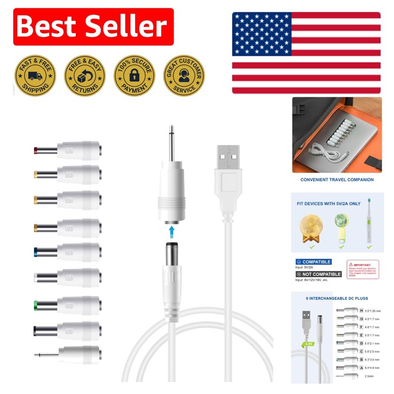 Multi-Purpose USB to DC Power Cable with 9 Adapters – Lightweight & Durable