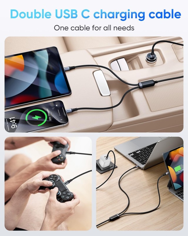 2-in-1 USB C to USB C Cable 5FT, 60W Max Fast Charging Type C Multi Cable Pho... gallery