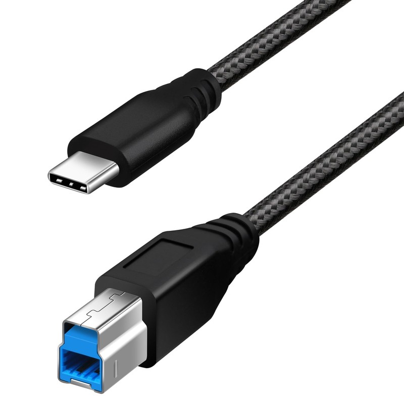 3 FT Nylon Braided USB C to USB 3.0 Type B Printer Scanner Data Cable Black