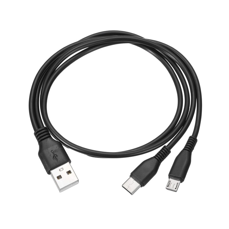 Multi USB A to Micro USB and USB Type C 2 in 1 Splitter 20 Inch Black