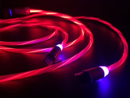 Red Flowing LED Charging Cables with Disconnect Magnetic Tips for Phones & More!