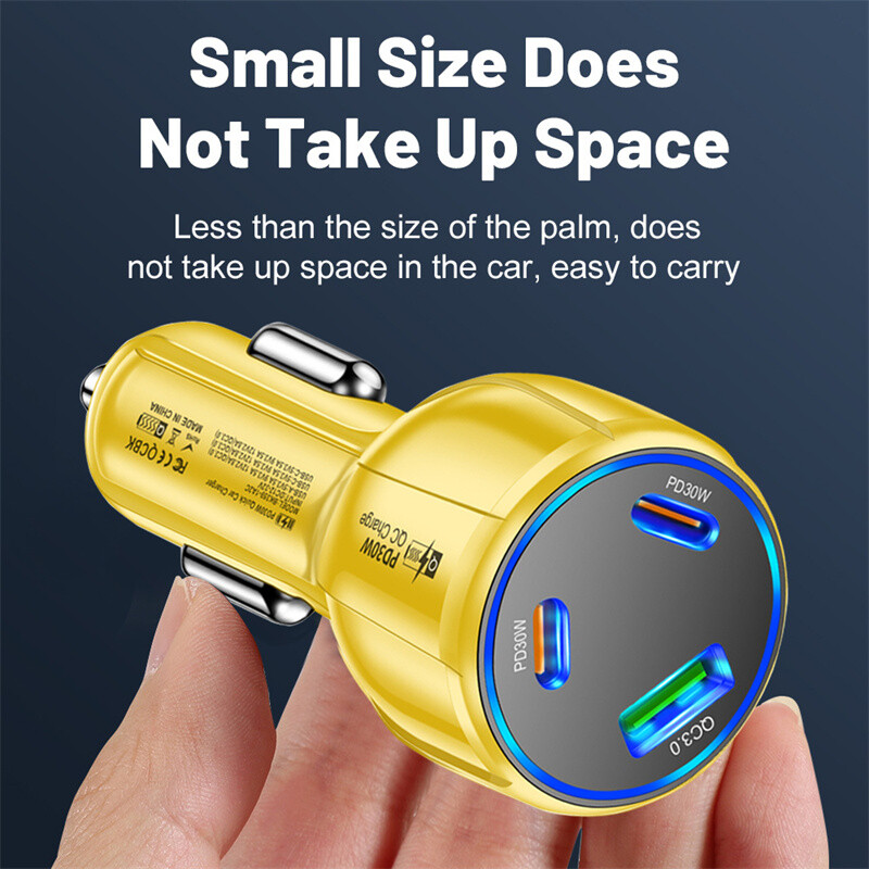 90W 3 Port Fast Car Charger & 4 In 1 Cable For iPhone Samsung Google Motorola gallery