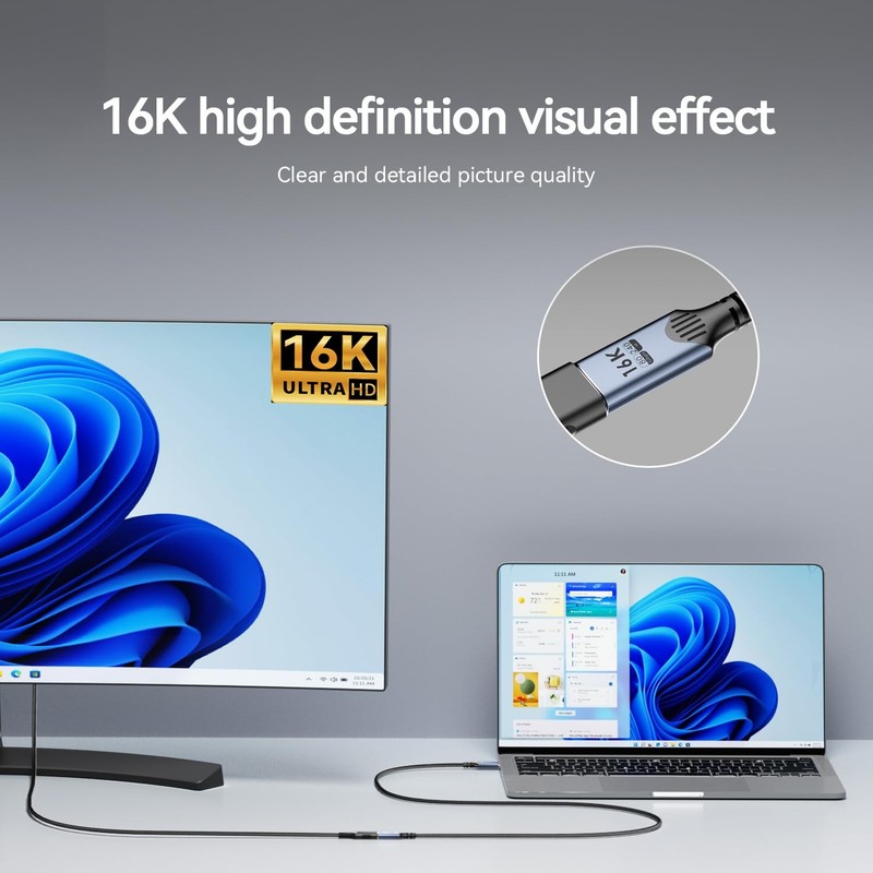 1ft/0.3M USB C Extension Cable Thunderbolt 5 80gbps 240w 5A Fast Charging 8K/16K gallery