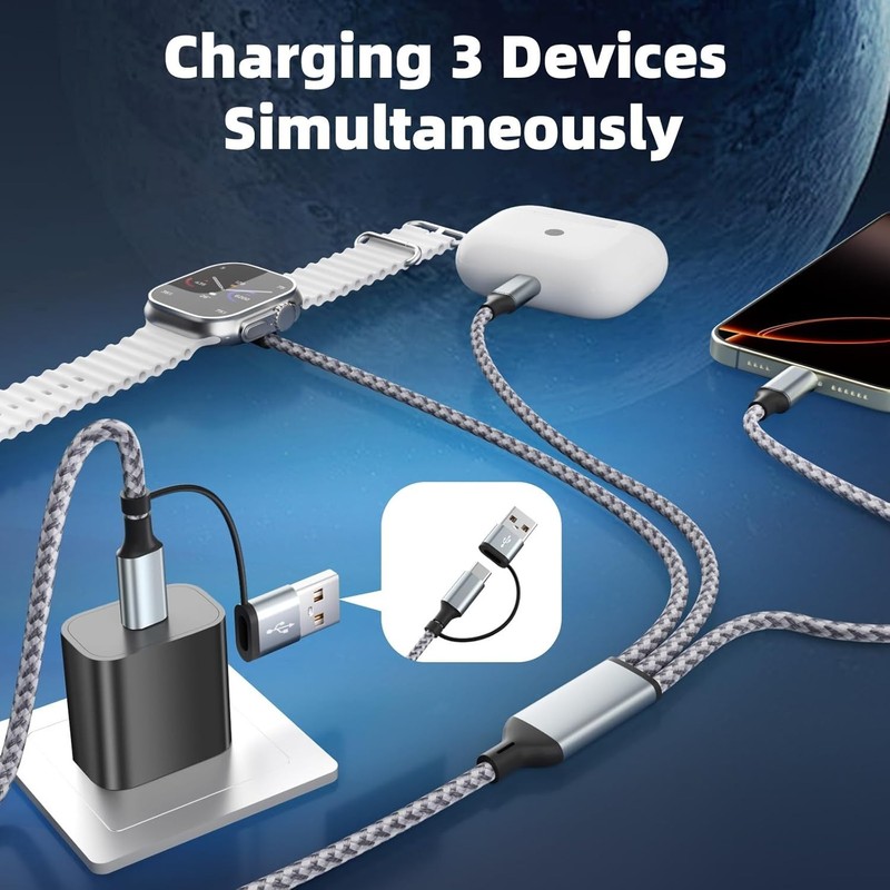 Lightweight 3-in-2 Multi Charging Cable for Travel - Compatible with iWatch gallery