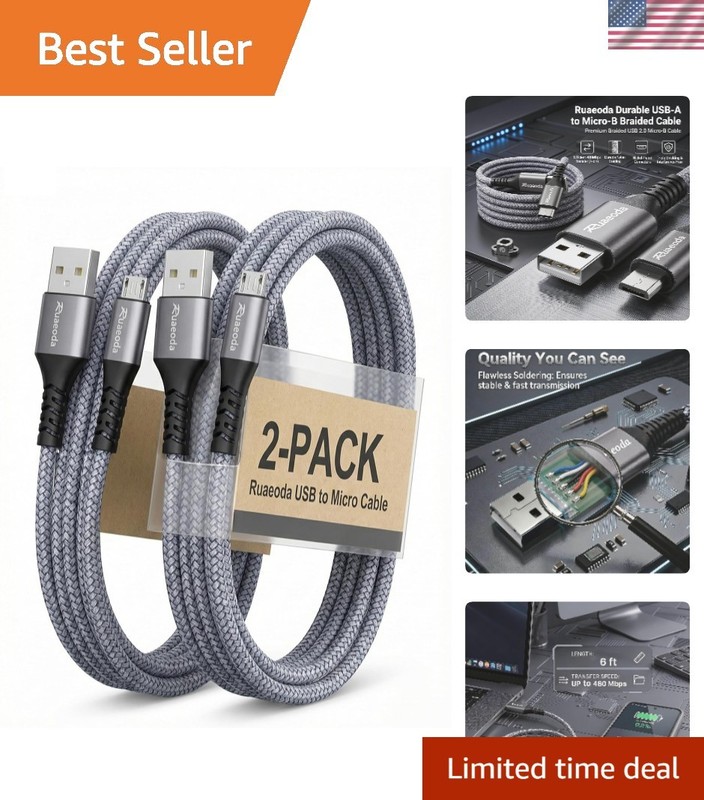 Durable 2-Pack 6ft Micro USB Charger Cords – Braided Pet-Proof & Fast Charging