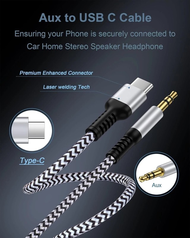 iPhone 17 USB C Aux Cord for Car (2Pack/3.3ft), C to 3.5mm 2*White, Black gallery