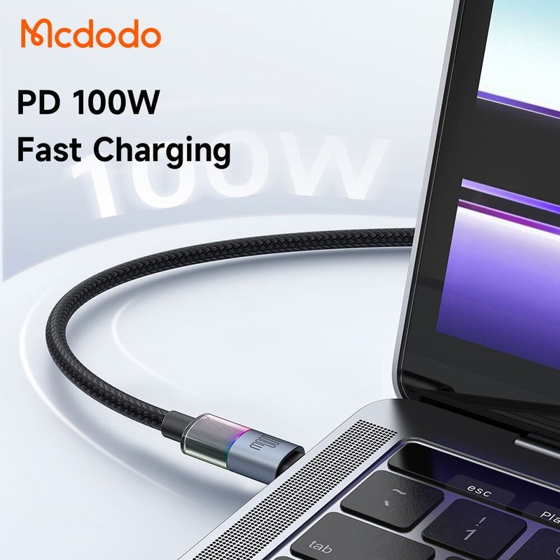Mcdodo Colorful LED USB-C to USB-C Cable Fast Charging Cord Nylon 100W PD gallery
