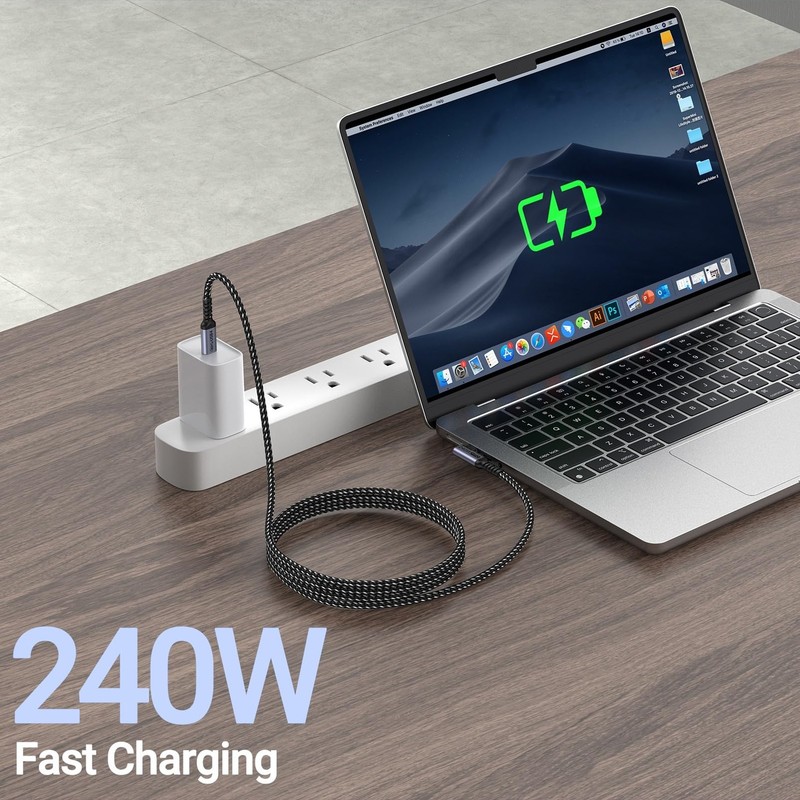 Long USB C to USB C Cable 6.6FT 2 Packs, 240W USB 4 Right Angle gallery