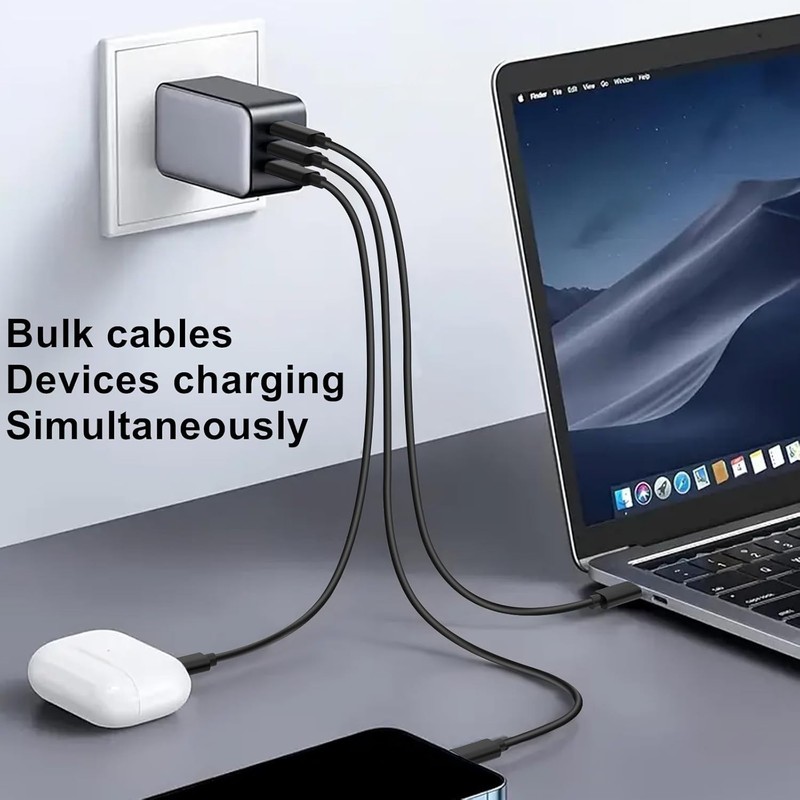 USB C to C Charger Cable 5-Pack 1ft Short Black Fast Charge 60W gallery