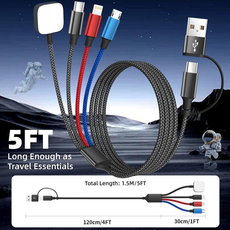 Lightweight Multi-Device Charging Cable for iWatch, iPhone 17+, Android - 5ft gallery