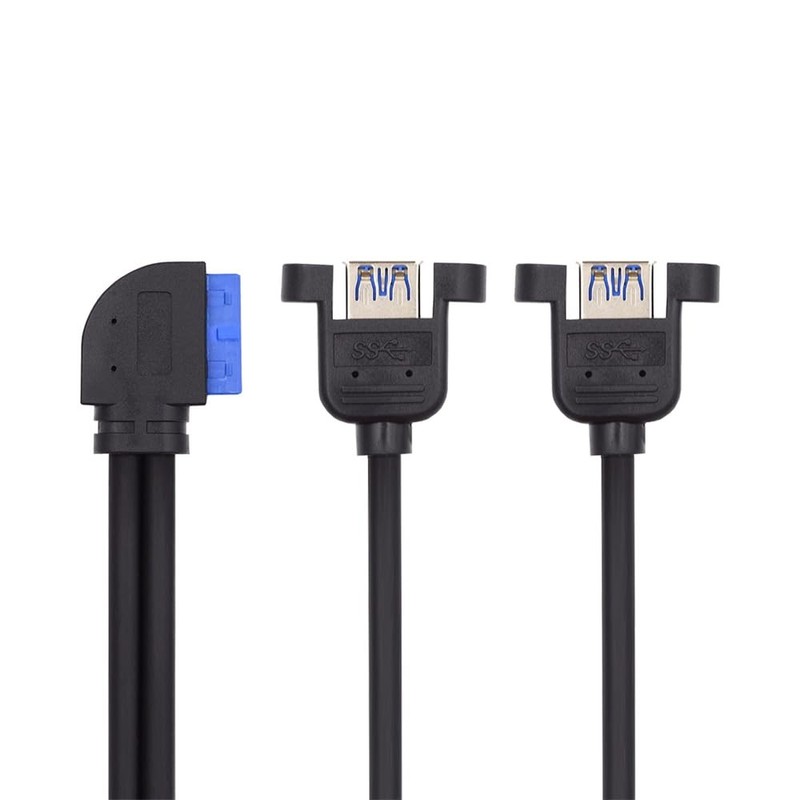Left Angled 90 Degree 5Gbps 2 Ports USB 3.0 Female to 19/20Pin Header Screw M…