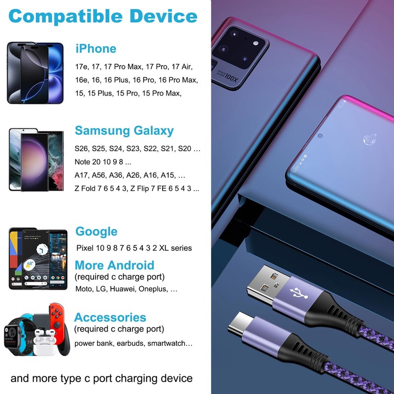 for iPhone 16e 17e 17 Max , 6FT Fast USB Cable Charger Charging Cord for iPho... gallery