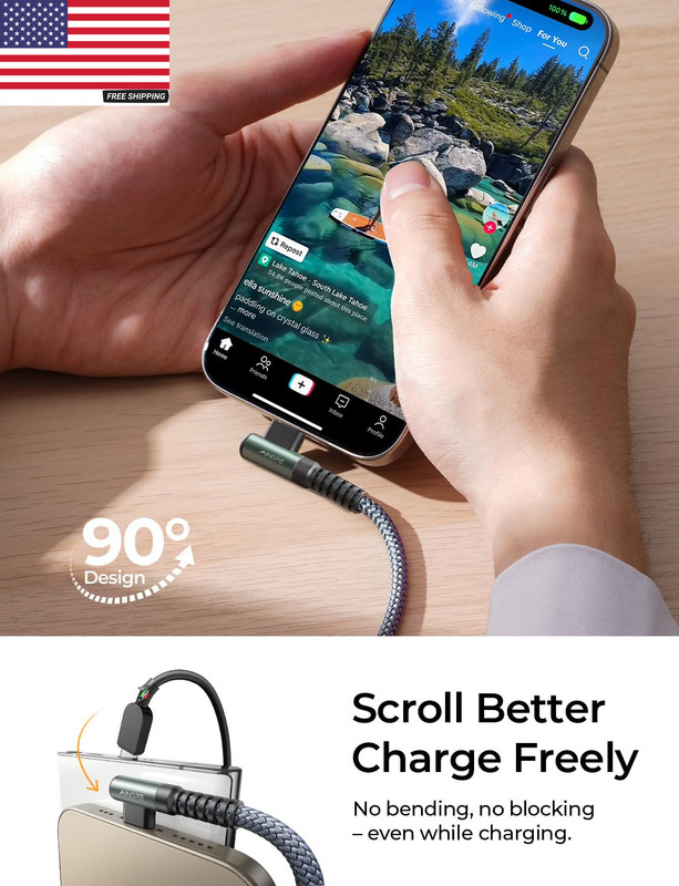 USB to USB C Cable [2-Pack, 6.6Ft] 3.1A Type C Charger Fast Charging, Right Angl gallery