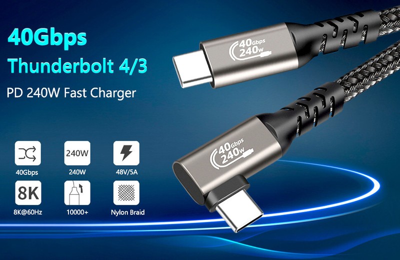 USB4.0 Type-C Elbow Plug Cable 40Gbps 8K Thunderbolt 4 240W for APPLE Macbook AU gallery