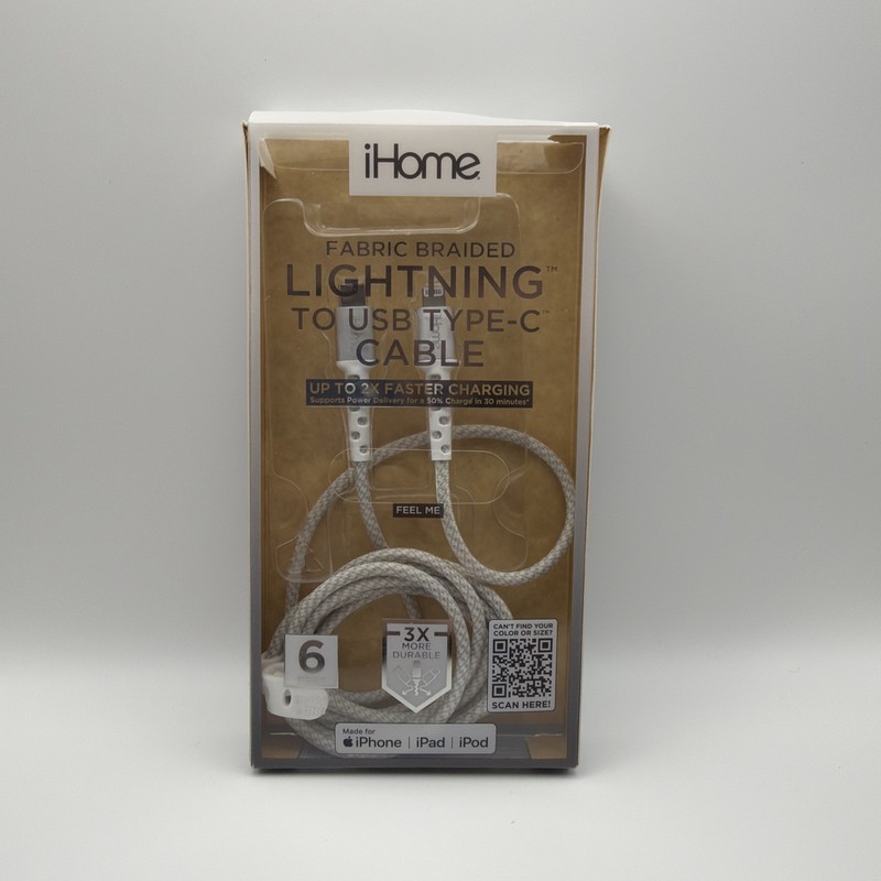 BRAND NEW Apple iHome Lightning to USB Charger Cable 6 feet long, Fabric Braided