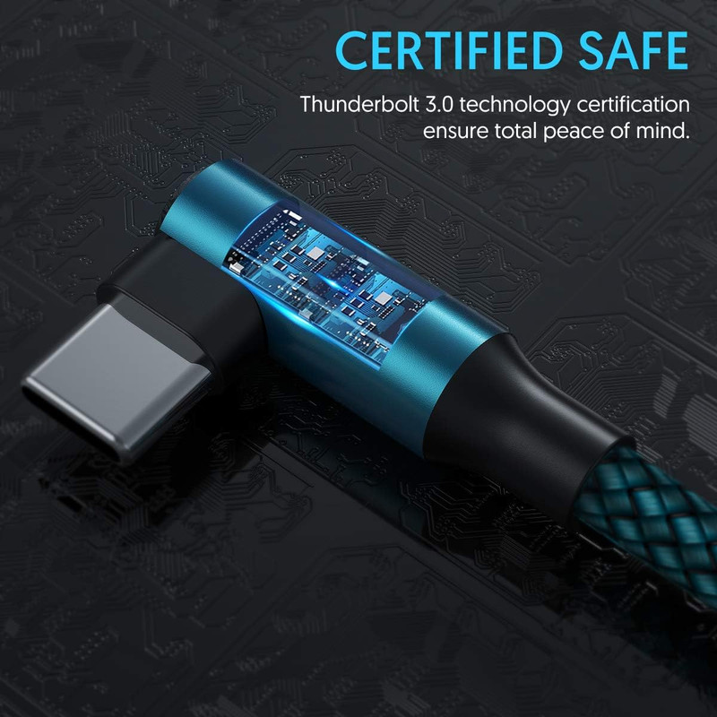 Type C Cable 90 Degrees Right Angle [3-Pack 10Ft] Nylon Braided USB a to USB C F gallery