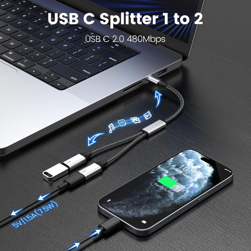 Versatile Dual USB C Splitter Adapter for Seamless Device Connectivity gallery