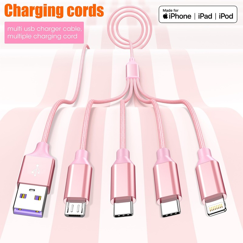 HYXing Multi Charging Cable 4ft 2Pack, Doub Tyep-C 4 in 1 Rose-4ft-2Pack gallery