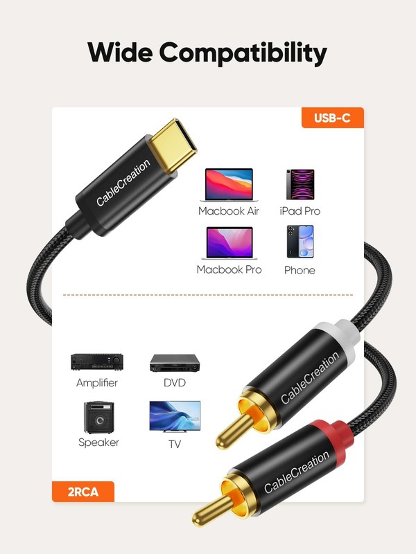 CableCreation USB C to RCA Audio Cable 6FT, Type-C 2 Male Y Black gallery