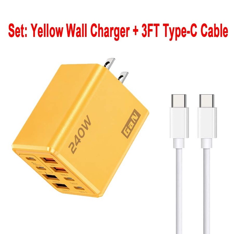 Fast Charging 240W GaN USB-C Power Adapter 8 in 1 Phone Charger Wall iPhone