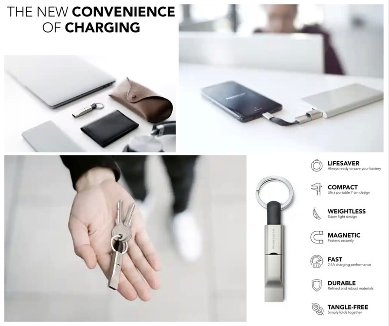 VONMÄHLEN High Five – Universal Compact 5 in 1 Charging Cable Keyring – New