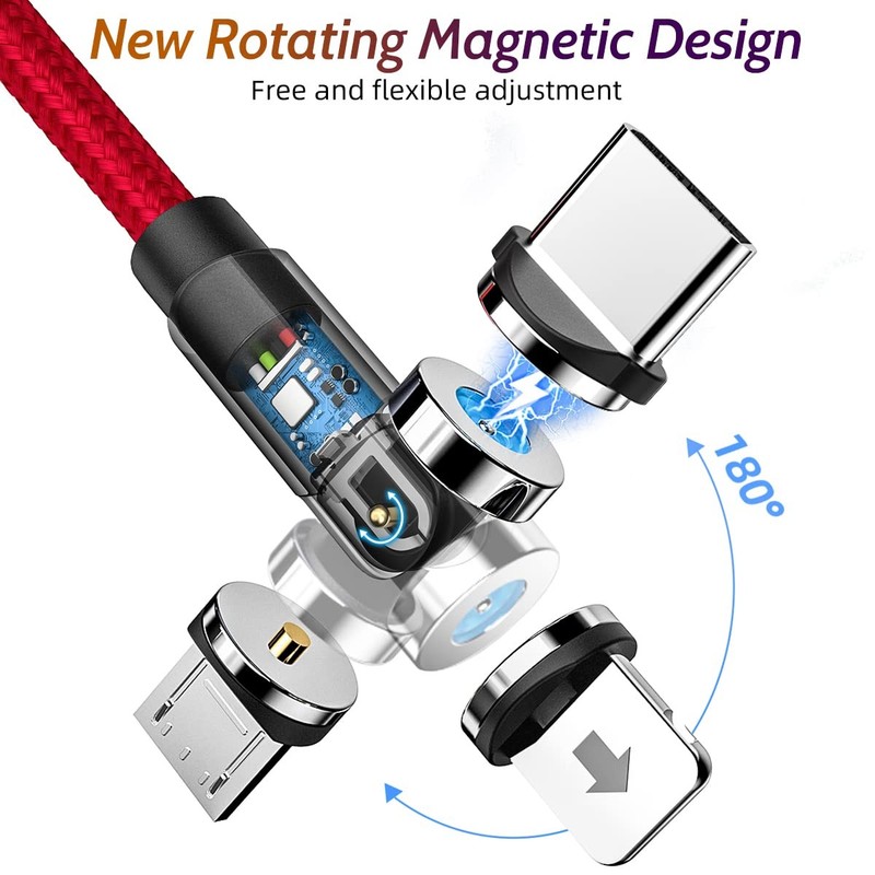 540° Rotating Magnetic Charging Cable (Red 4-Pack 3/3/6/6ft) 3 in 1 USB C Mag... gallery