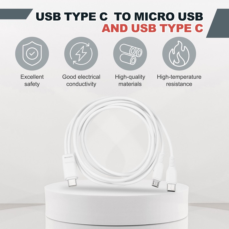 Multi USB Type C Male to Micro USB and USB Type C 2 in 1 Splitter 40'', White gallery