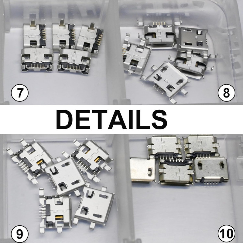 50 Pcs 10 Types Micro USB Female Connector Set, 5-Pin Micro USB Ports for Pho... gallery