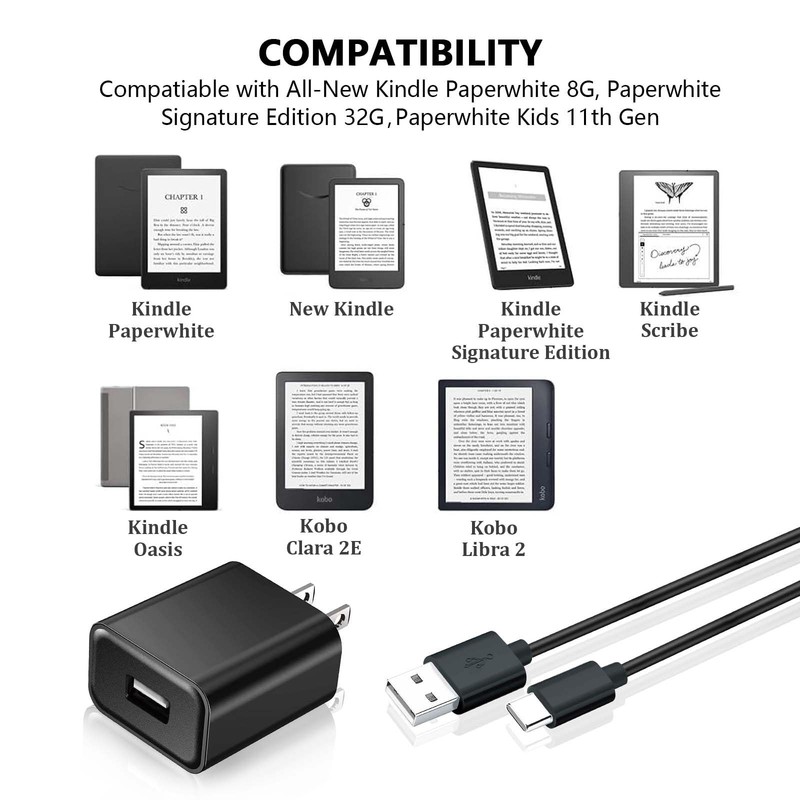 10FT USB Charging Cable Wall Charger for Kindle Paperwhite Signature Edition ... gallery