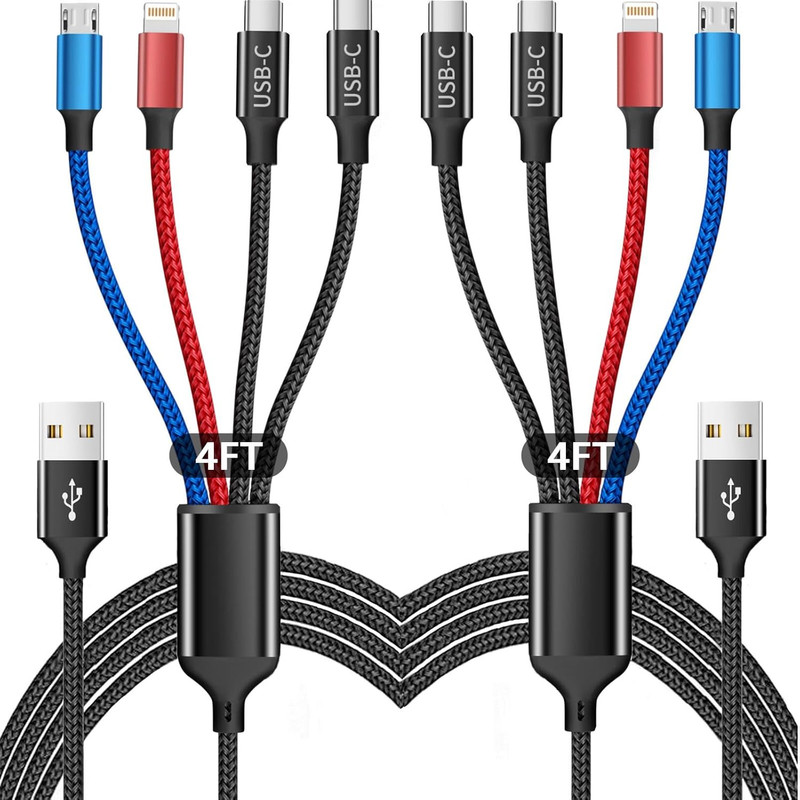 Multi Charging Cable(2Pack 4FT) with Type-C, Micro USB, Lighting Chargers