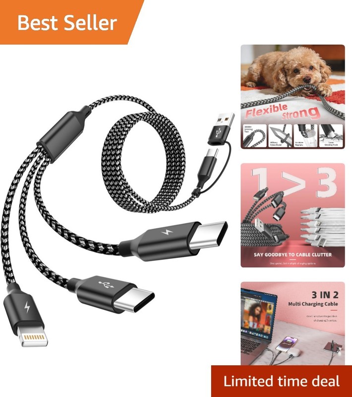 Portable 5FT Multi Charger Cable: 3-in-2 Solution with Military-Grade Durability