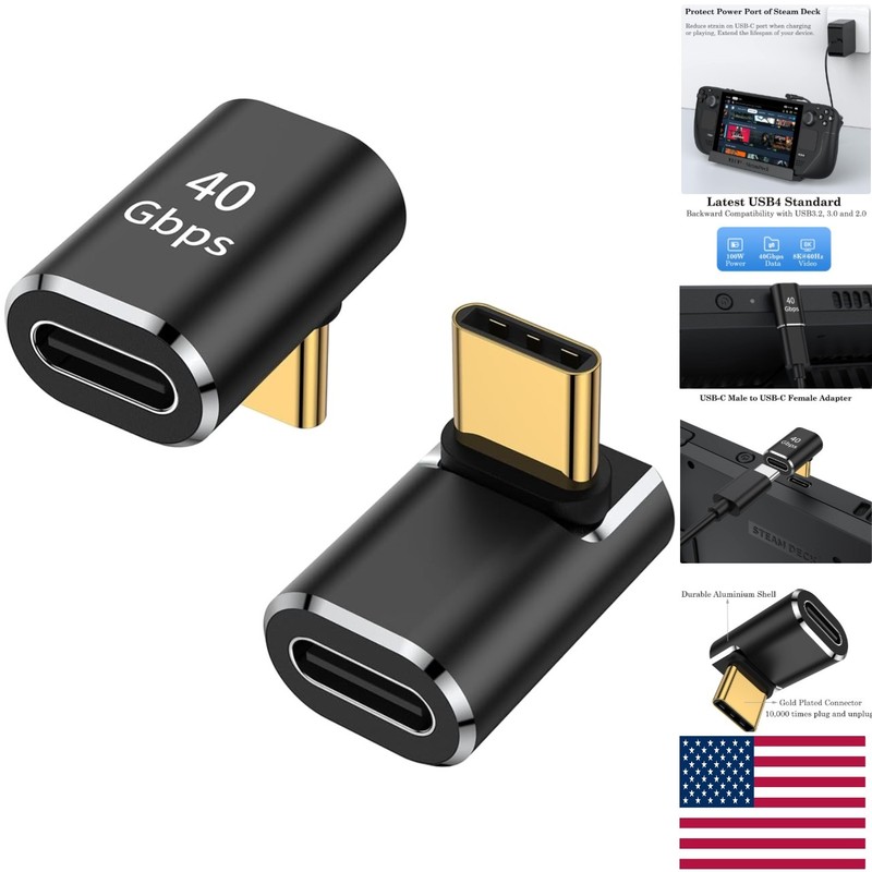 Compact 90° USB Type C Adapter – Fast Charging & 4K Video Support (2-Pack)