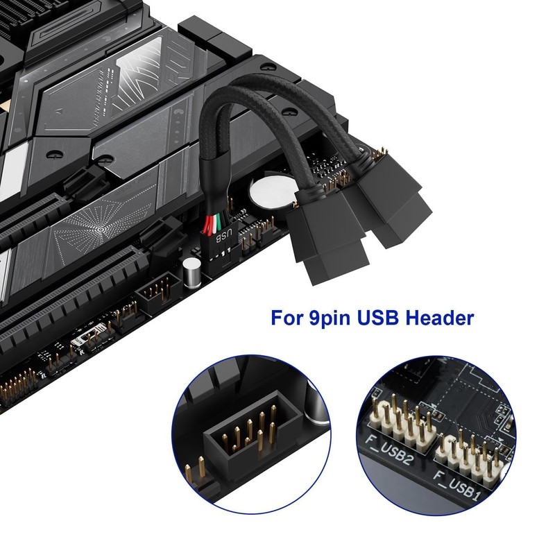 2PCS Motherboard USB Header Splitter 9Pin USB 2.0 to Dual 9Pin Extension Cable M gallery