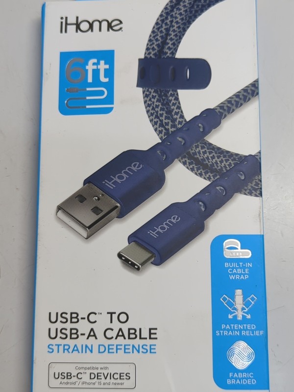 IHome Nylon Braided USB C to USB A Cable with Durstrain 6ft Blue gallery