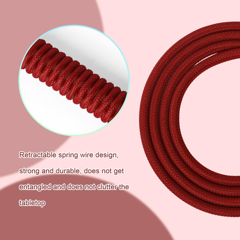 USB C to A Coiled Keyboard Cable Red, Detachable Spiral Wired, Extendable Spring gallery